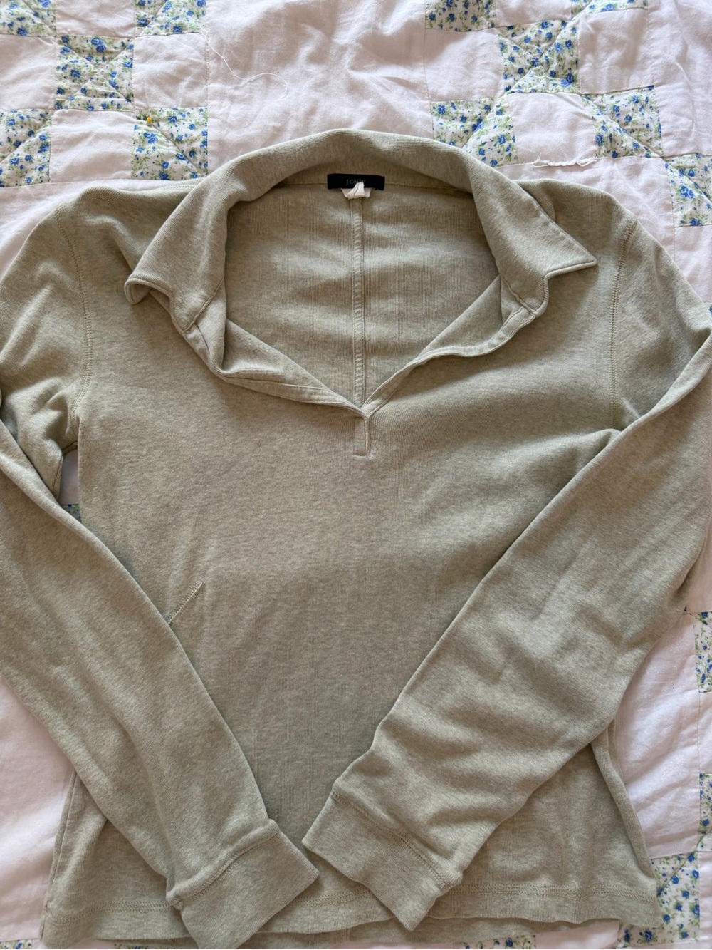 J. Crew Light Sage V-Neck Collared Women's Sweater